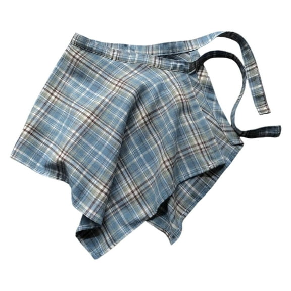 lixuesong Plaids Printed Faux Shirt Bottom Half Wrap Skirt Streetwear Hiphop Layering A Line Overskirt Tie Up Asymmetrical Scarf
