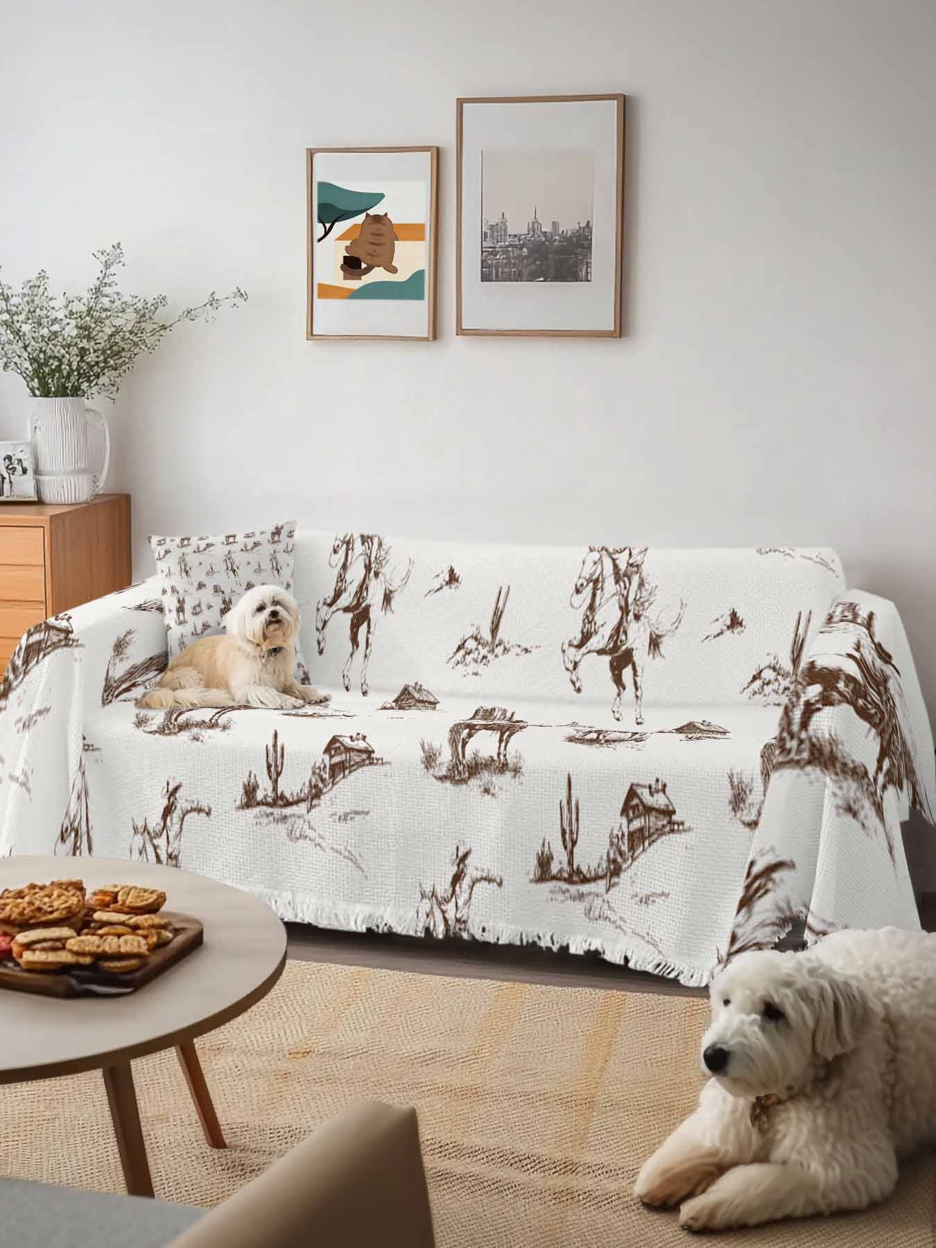 Western Cowboy Couch Cover for Dogs, Retro Desert Cactus Country Cowboy Brown Washable Sofa Covers Slipcover for Pets Dogs Futon Cover, Couch Recliner Covers, Oversized Chair Slipcover 71"x91"