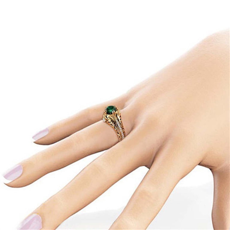 925 Sterling Silver Emerald Cubic Zirconia Ring For Women - Shining Diamond-Like Cocktail Ring, Size US 10