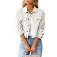 thumbnail image 2 of LYMAYTER Women Fashion Jacket Washed Button Up Cropped Short Denim Jacket Spring/Summer Long Sleeve Coats S-3XL, 2 of 8