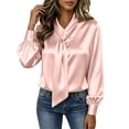 thumbnail image 3 of APEXFWDT Women's Long Sleeve Satin Dress Shirt Elegant Bow Tie Blouse Work Business Casual Office Shirt,XXL,Pink, 3 of 8