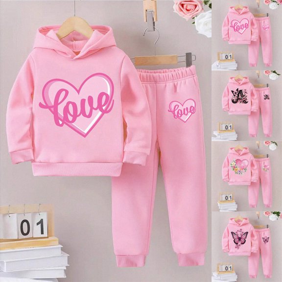 Girls Outfits Set Long Sleeve Sweatshirt + Joggers Pants Fall Winter Casual Set for 6-24 Months 2T 3T 4T 5T 6T Kids Green,3-4 Years