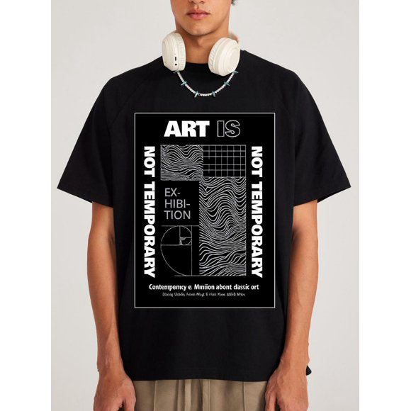 Lot de 1 T-Shirt Graphique Moderne pour Hommes - tee-Shirt Col Rond Noir avec ART n'Est Pas un Design Contemporain Temporaire - Léger Été