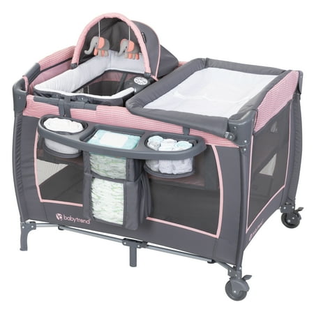 Baby Trend Lil Snooze Deluxe III Nursery Center Playard with Portable Bassinet, Cozy Pink