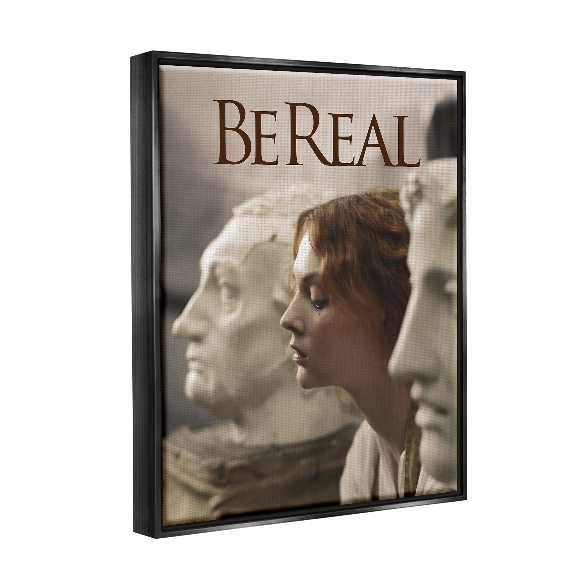 Stupell Industries Be Real Classical Sculptures Inspirational Painting Black Floater Framed Canvas Art Print Wall Art, 17 x 21