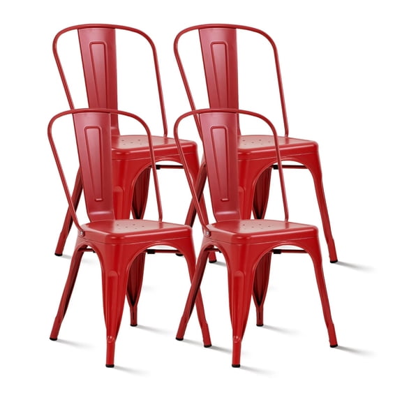 YRLLENSDAN,18 Inches,Modern Dining Chairs Set of 4,Stackable Patio Chairs,Outdoor Dining Chairs,Kitchen Chairs,Bistro Chairs,Metal,Red
