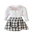 thumbnail image 1 of Toddler Girl Outfit Mesh Patchwork Long Sleeve Shirts and Elastic Plaid A-Line Skirt Set Fall Clothes 2-3 Years, 1 of 8
