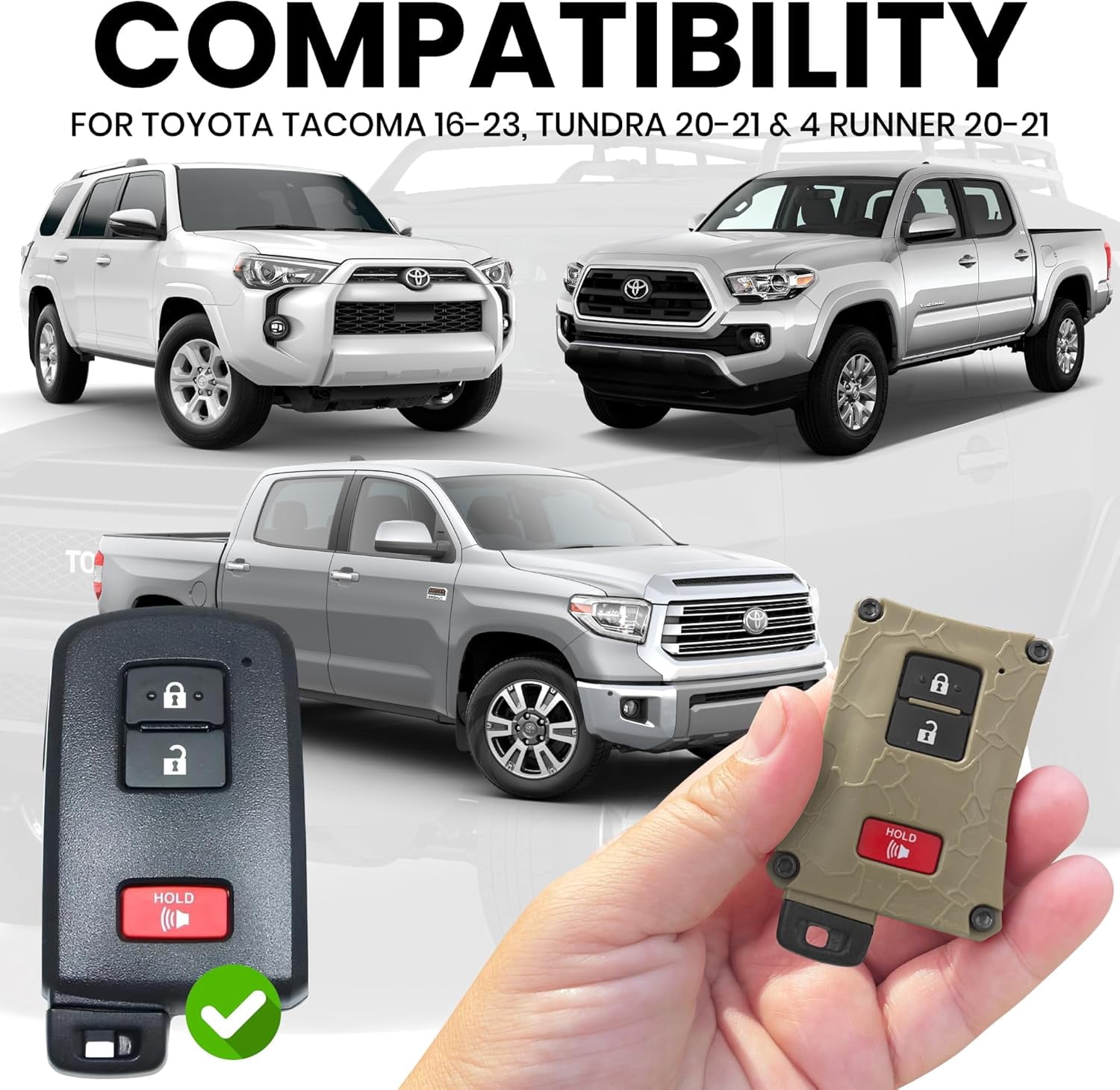 Heavy-Duty Key Fob Case Replacement for Toyota Tacoma 16-23, Tundra 20-21, & 4 Runner 20-21 - Rugged Key Protector - Shockproof & Scratch-Resistant - Secure Fit (Quicksand, Black Screws)