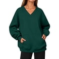 thumbnail image 2 of VV AVEORS Womens V Neck Sweatshirt With Pockets Hoodless Hoodies Fleece Pullover Dressy Casual Loose Fit Long Sleeve Tops Army Green 3XL, 2 of 9