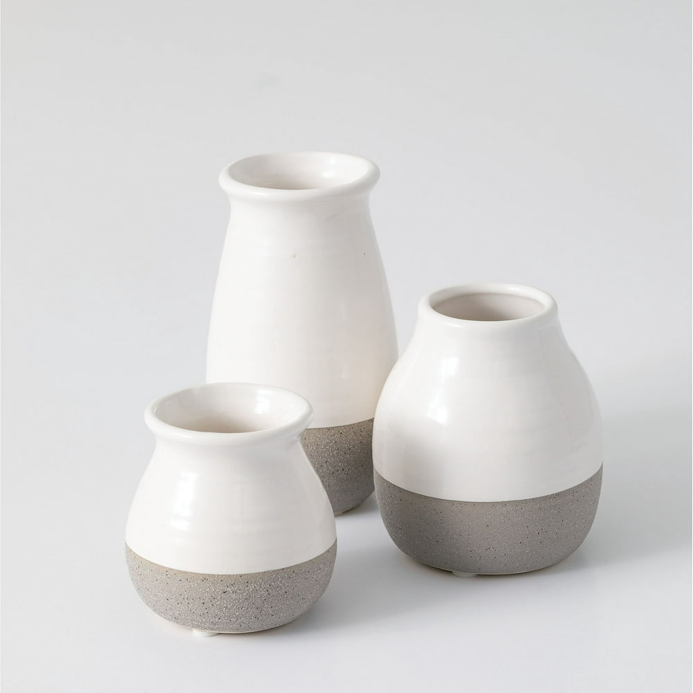 Sullivans Small Gray and White Ceramic Vase Set of Three (3) ,3”, 4.5