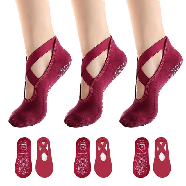 Ingenious Sports 3 Pairs Yoga Socks for Women NonSlip Grips & Straps