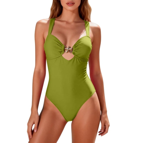 QUNYINEY Cutout One Piece Swimsuits for Women Tummy Control Solid Monokini Slimming Beach One-Piece Swimsuits