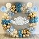 thumbnail image 5 of Kit de globos beige y azul de YANSION, globos de látex azul metálico dorado, pancarta de feliz cumpleaños, flor de pompón de papel, mantel para decoraciones de cumpleaños, 5 of 7