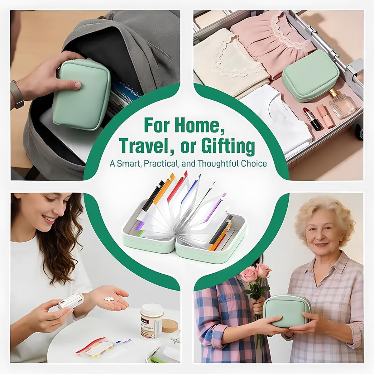 Waterproof Pill Pouch Set, Reusable A8 Waterproof Pill Pouch with 14 Color-Coded Bags Portable Travel Pill Organizer Pouches Large Weekly Pill Organizer for Travel Purse Daily Use (Black)