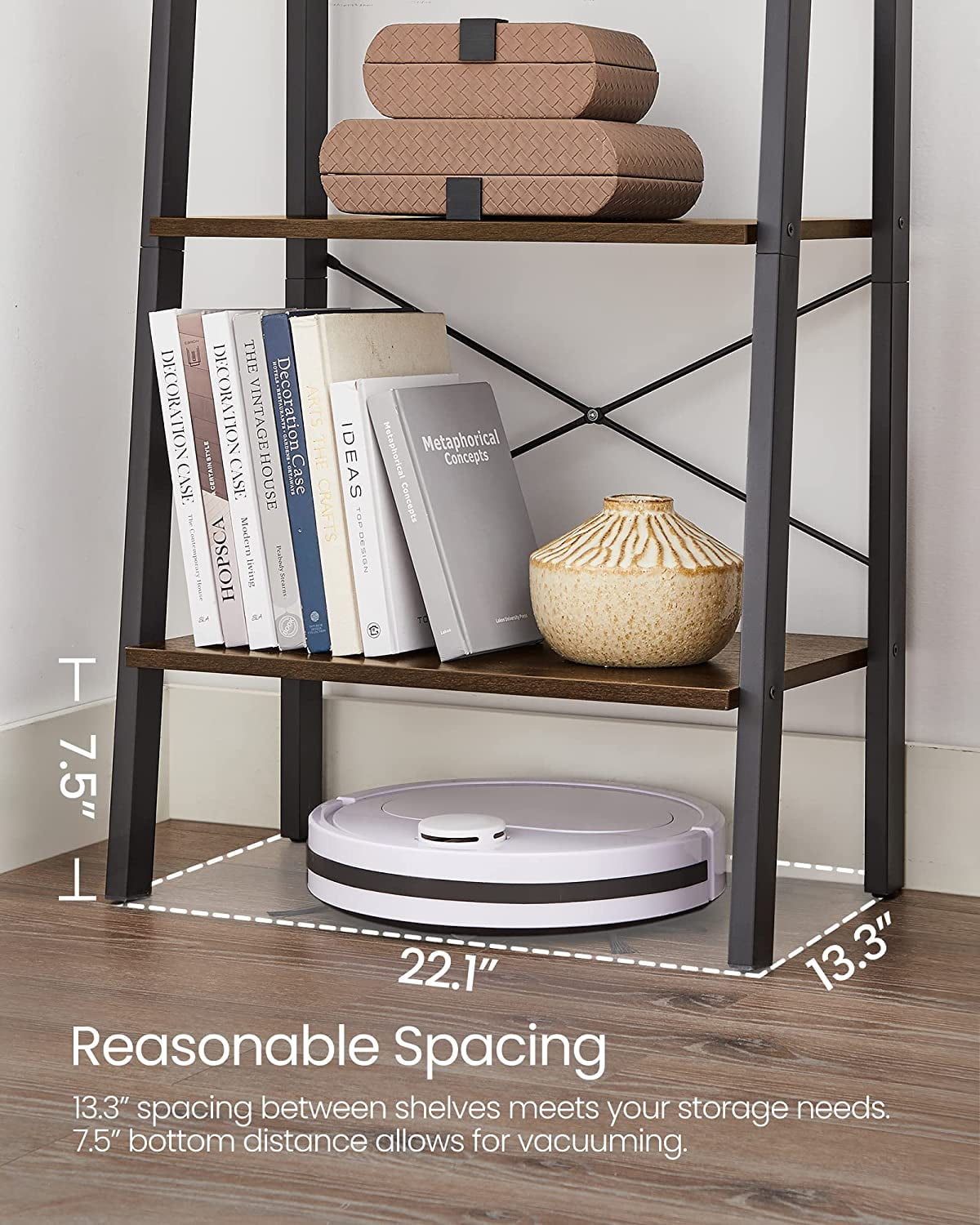 ALINRU Ladder Shelf 4-Tier Bookshelf Storage Rack Shelves Bathroom Living Room Rustic Dark Brown and Black