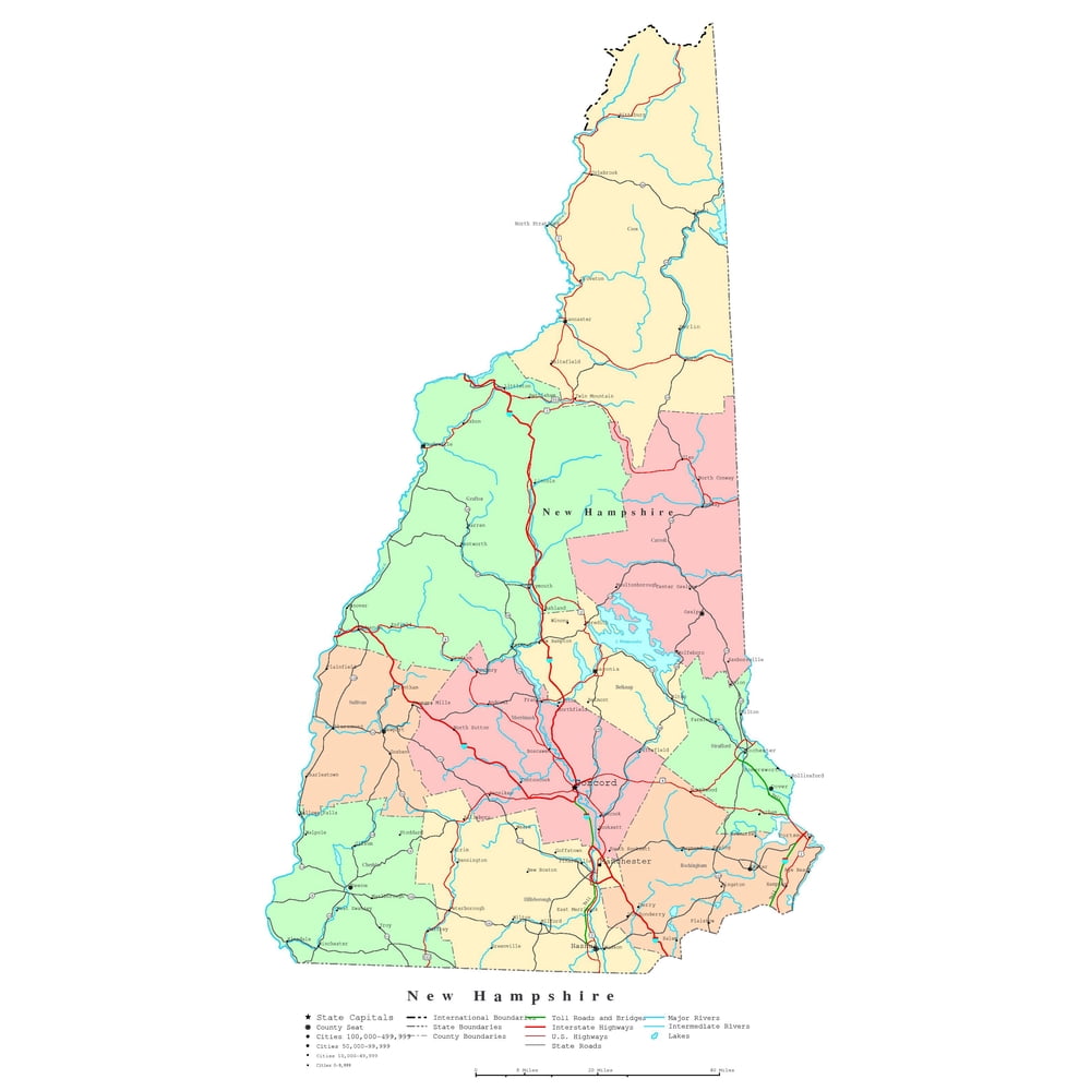 Large detailed tourist map of new hampshire with cities and towns _ new ...