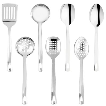 7Pcs Stainless Steel Cooking Utensil Set Heat Resistant Kitchen Utensil Set Spatula and Soup Ladle Kit with Ergonomic Handle Dishwasher Safe for Kitchen
