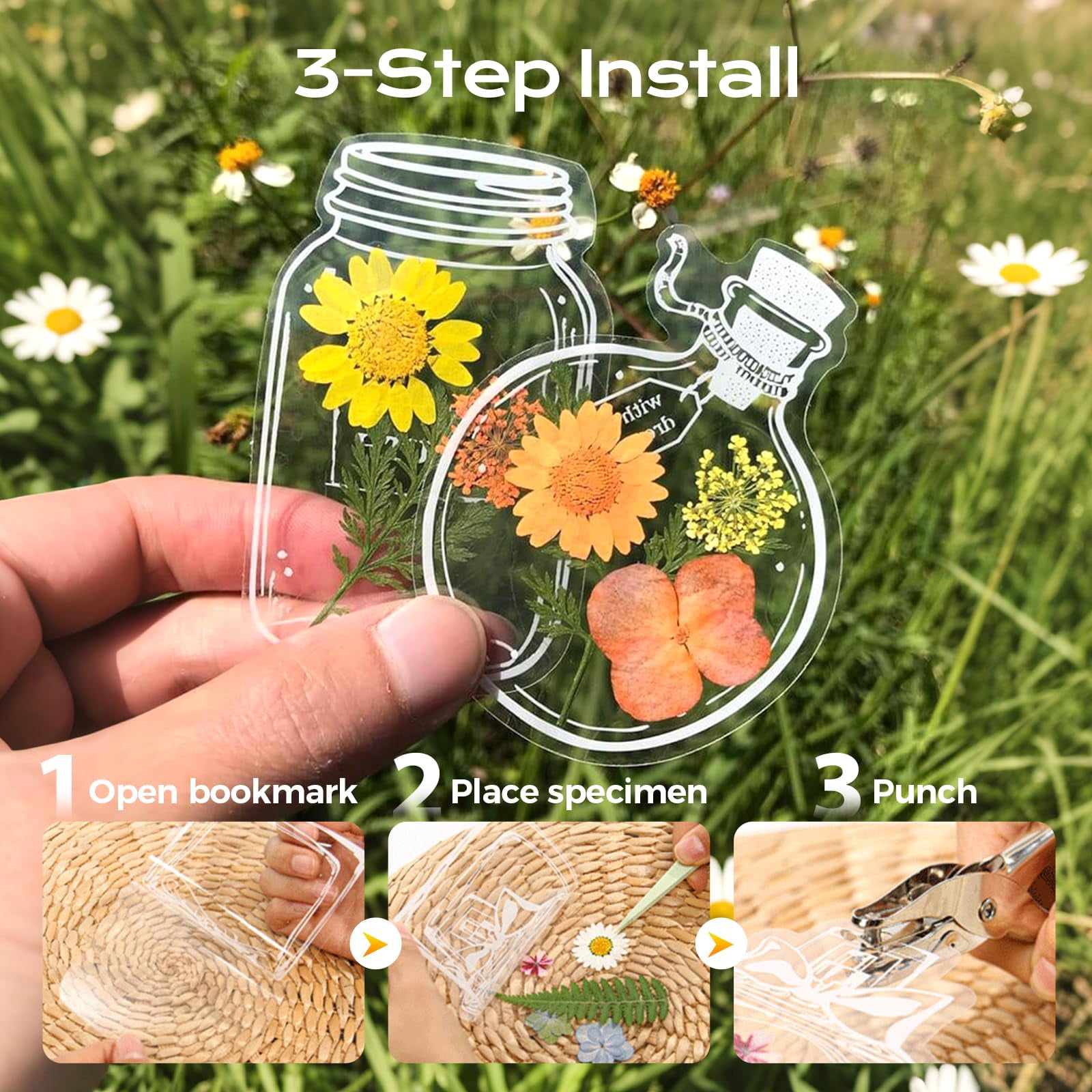 Clear Bookmark Holder Kit for Pressed Flowers, Transparent DIY Bookmark Sleeve Set for Flower Display and Book Page Marker