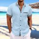 thumbnail image 2 of Los Hombres de Manga Corta Botón Arriba Camisa Casual Botón Cardigan Bolsillo Turndown Cuello Blusa Camisa, Poliéster, 2 of 7