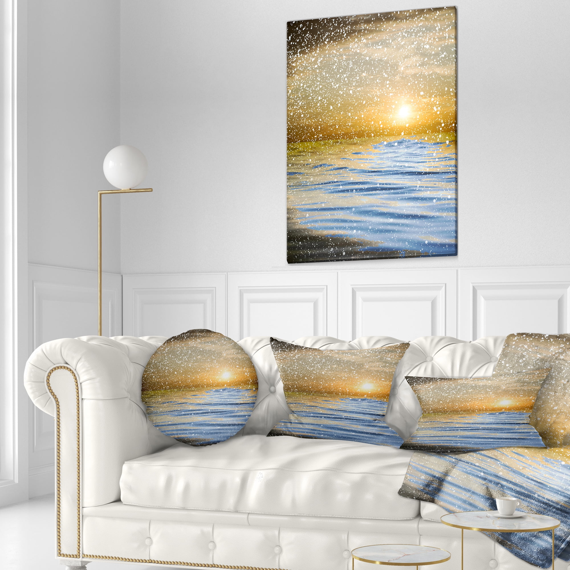 Designart Clouds with Reflection in Water - Seashore Photo Throw Pillow - 12x20