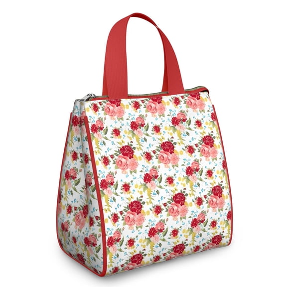 Pioneer Flower Floral Print Pattern Insulated Lunch Bag for Women & Adults,Large Portable Soft Cooler Lunch Bag,Thermal Food Storage Tote with Pearl Cotton,8.66L,8.75x5.75x9.5 Inch