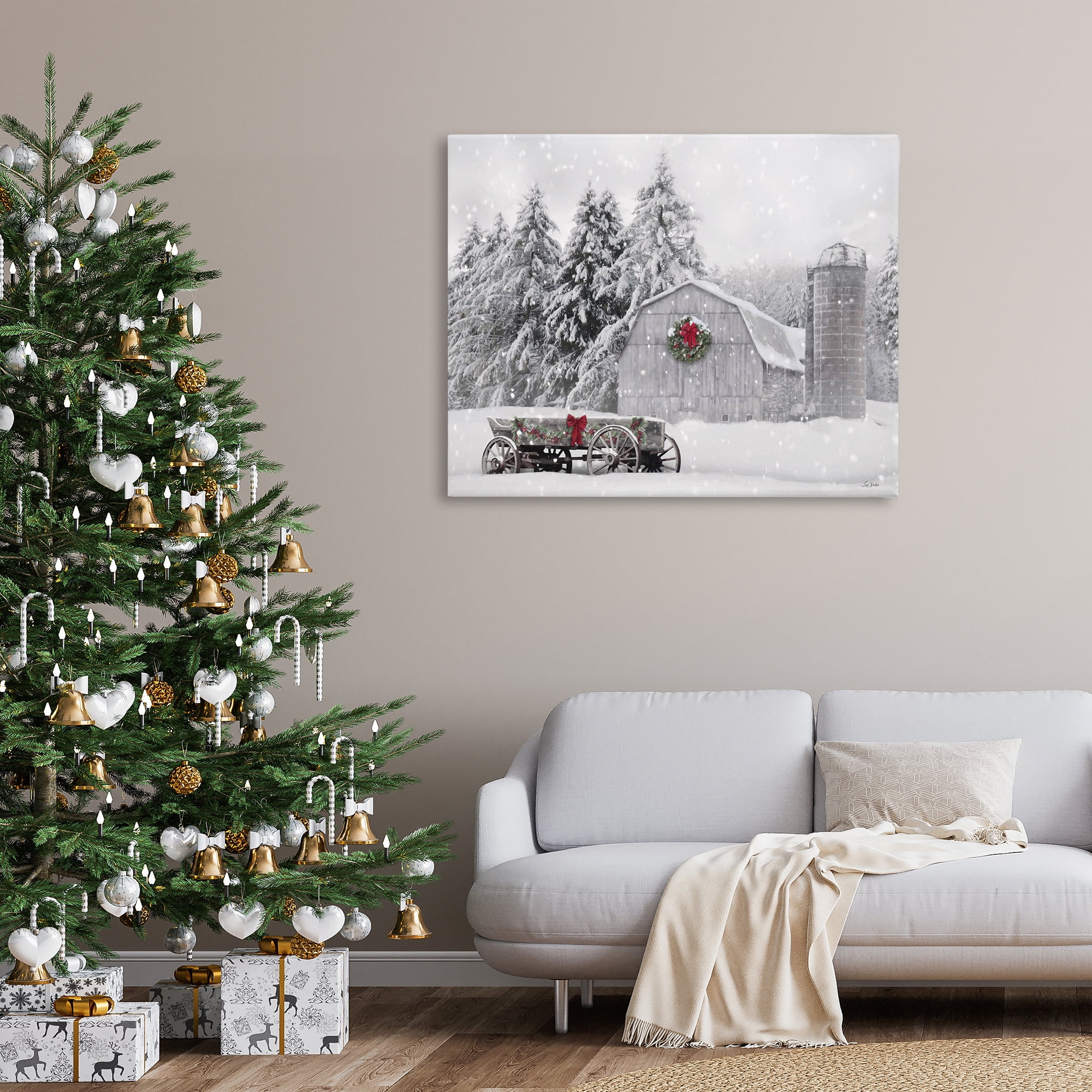 Stupell Industries Snow Covered Farmland Holiday Painting Gallery Wrapped Canvas Art Prints Wall Art, 48 x 36
