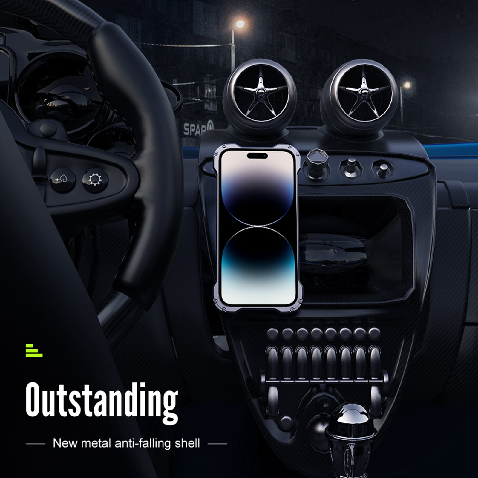 Rugged Metal Frame Case for iPhone 14 Pro, Aluminum Alloy Bumper Carbon Fiber Back Logo Hollow Shockproof Anti-Drop Lens Protection Cover Compatible with Magsafe Wireless Charger Phone Case