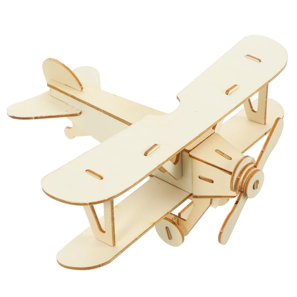 Kit de avión de madera 3D, rompecabezas de avión hecho a mano para armar y pintar, modelo de avión en blanco, juguete para niños (color madera)