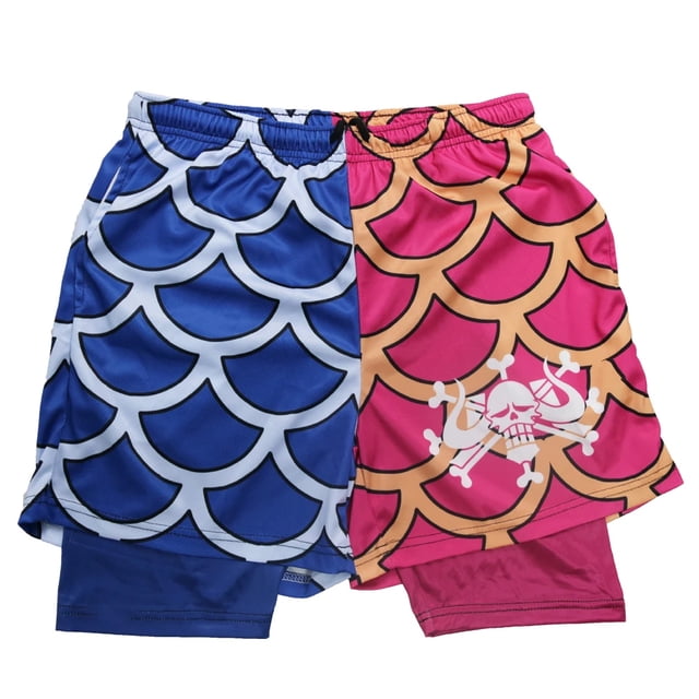 Pantalones cortos de rendimiento de Anime para hombre, estampado de Manga 2 en 1, pantalones cortos deportivos elásticos de compresión, secado rápido, entrenamiento de Fitness, Verano