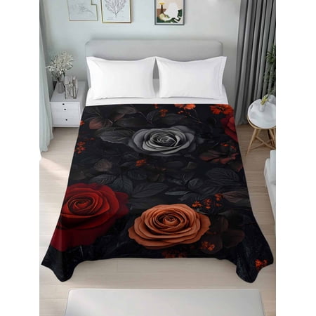 Red Orange Roses California King Size Flat Sheet, Wrinkleproof & Fadeproof Cooling Flat Bed Sheet Only, Elegant Romantic Flowers Pastoral Breathable Soft Bedding Top Sheets 108 x 98 Inches