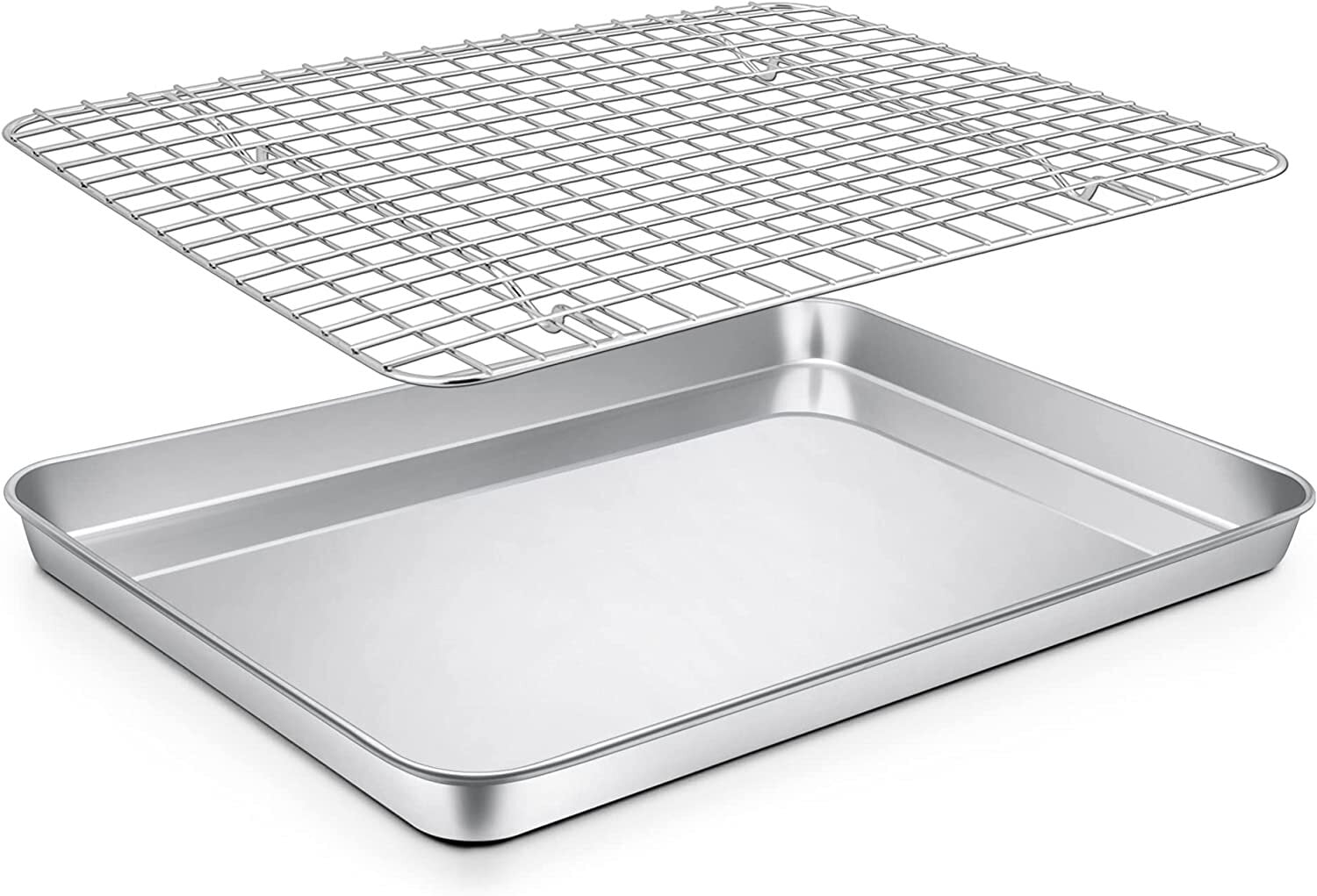 12 inch Baking Pan with Rack Set (1 Pan & 1 Rack), Stainless Steel Quarter Size Toaster Oven Tray with Cooling Rack, Heavy Gauge & Commercial Grade