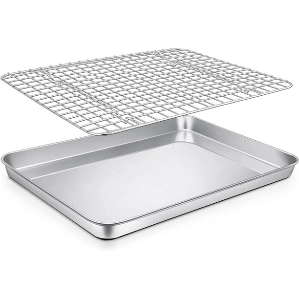 12 Inch Baking Pan with Rack Set (1 Pan & 1 Rack), Stainless Steel Quarter Size Toaster Oven