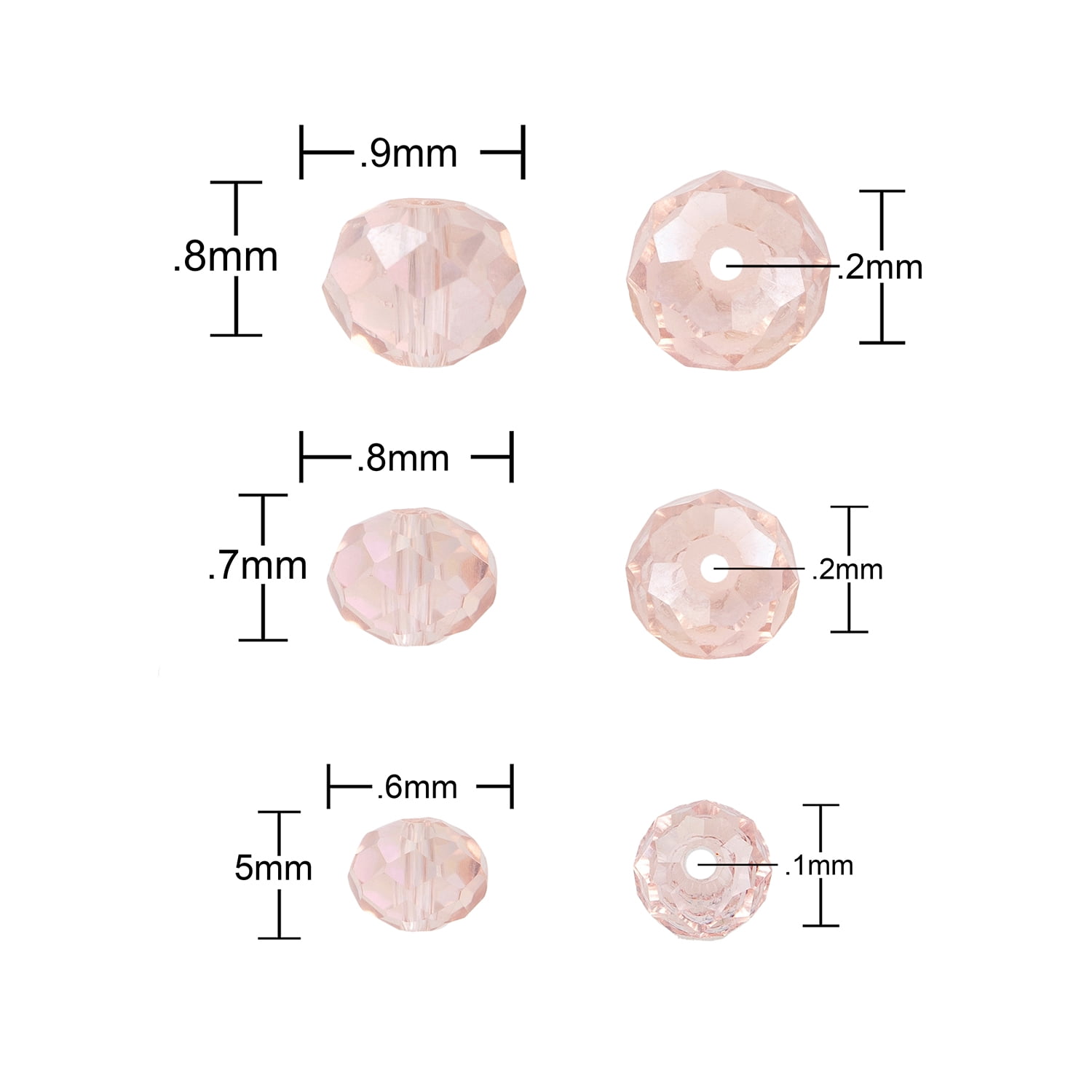 Cousin DIY 3-Strand Light Rose AB Glass Rondelle Beads 4/6/8 mm, 7 in/Strand, 88 Piece