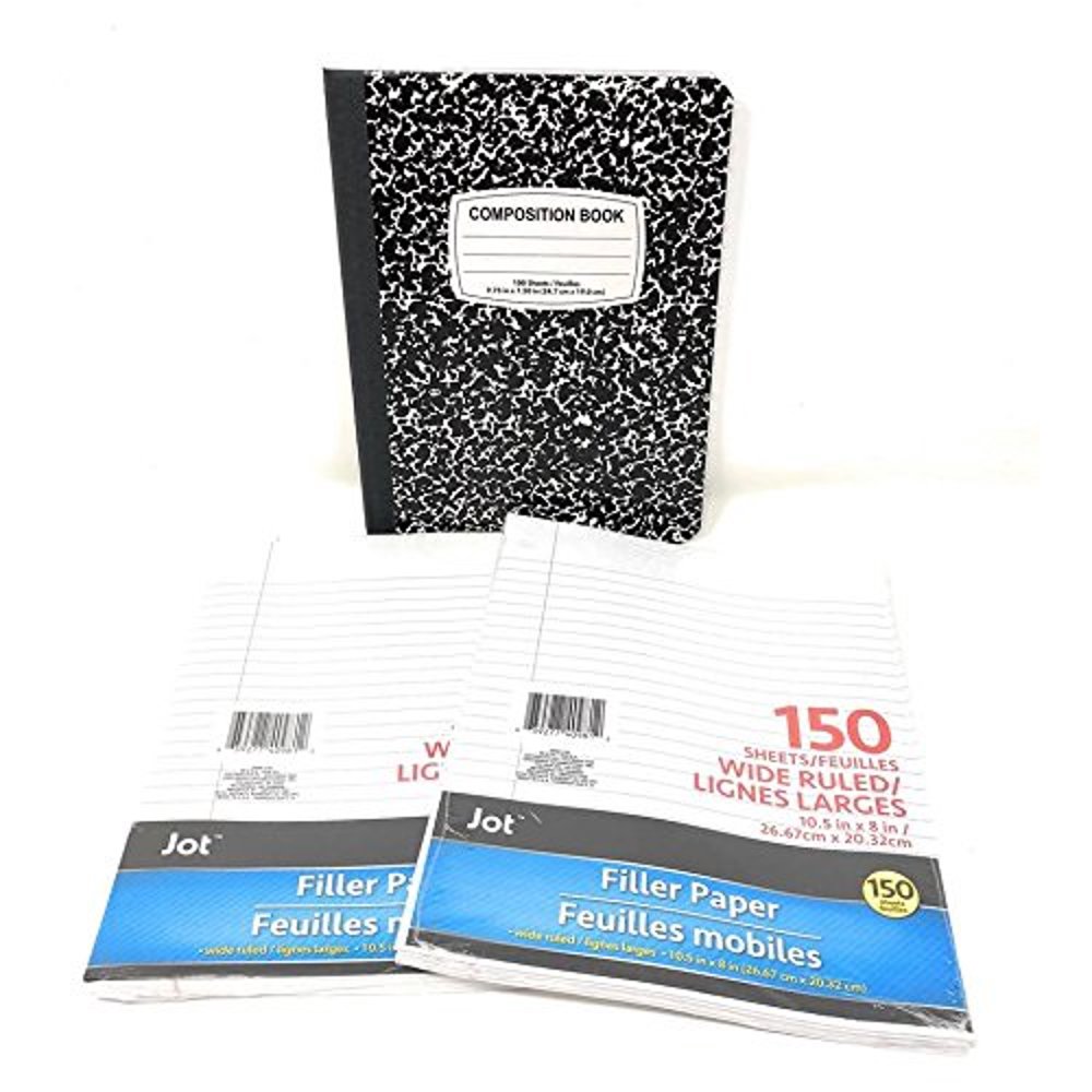 filler paper, loose leaf paper, 150count, wide ruled 2pack