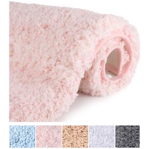 Omni House Nonslip Bath Mats Soft Plush Rugs Fluffy Thick Striped for