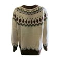 thumbnail image 3 of Womens Fair Isle Knit Sweaters Winter Striped Casual Loose Long Sleeve Tops Striped Sweater Coffee XXXXL, 3 of 5