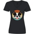 thumbnail image 3 of Inktastic Boston Terrier Dog Retro Sunset Women's V-Neck T-Shirt, 3 of 5