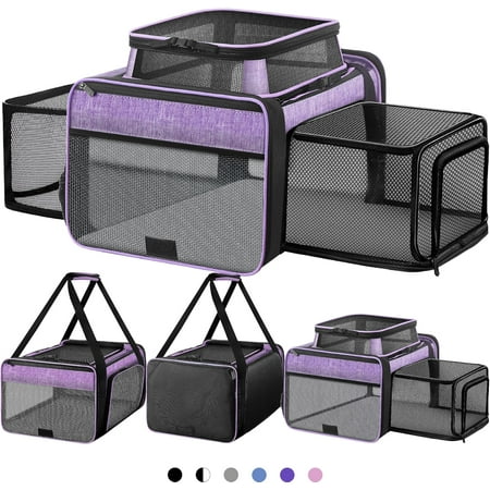 Top and 2 Sides Expandable Pet Carrier 17x11x9.5, TSA Airline Approved Small Dog Carriers for Small Dogs, Soft-Sided Cat Carrier with Self-Locking Zippers for Kitten,Rabbit, Puppy, Guinea Pig Purple