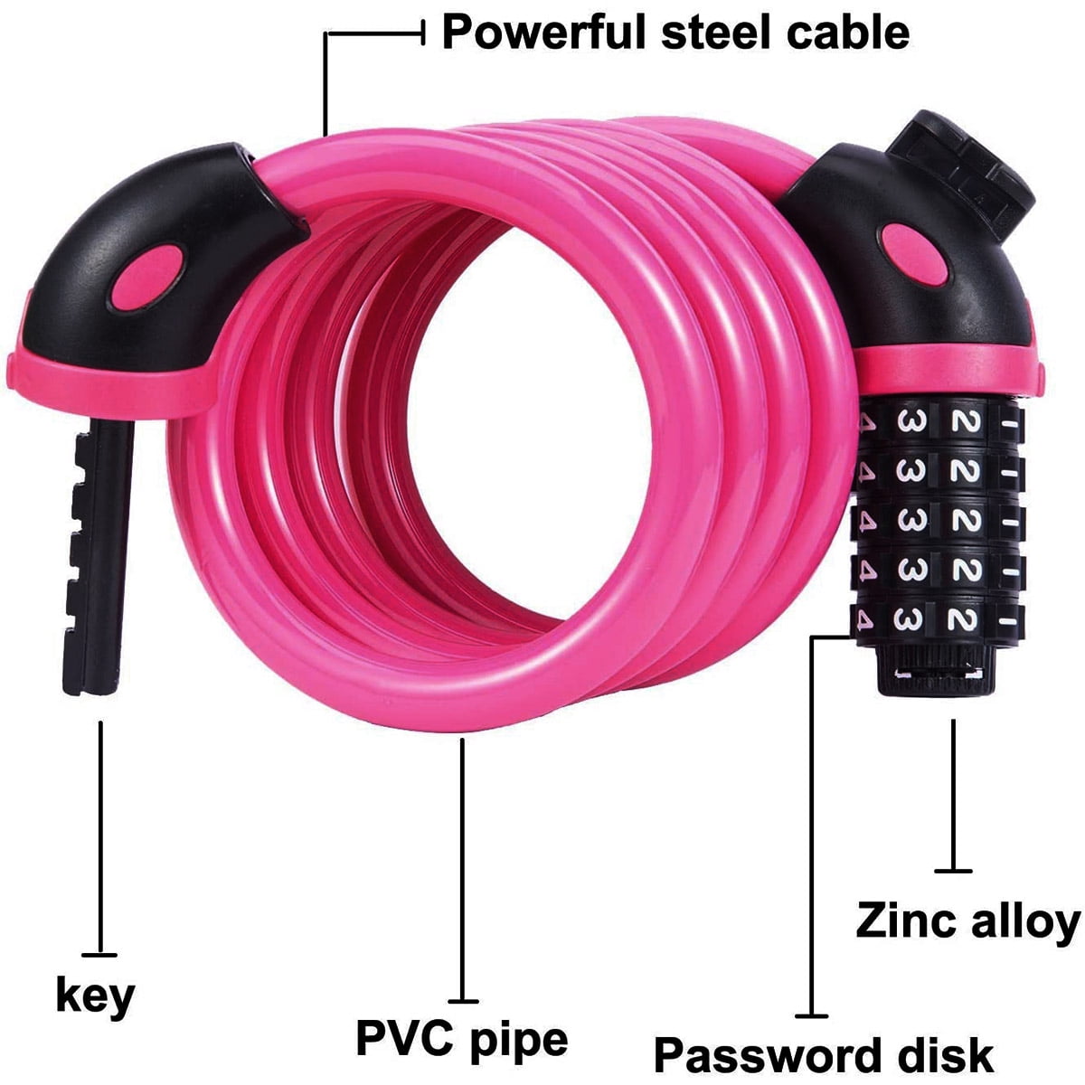 KAWELL Bike Lock Bicycle Chain Lock,with 5-Digit Resettable Number and Mounting Bracket,Combination Coiling Cable Lock Best for Bicycle Outdoors - 4 Feet x 1/2 Inch