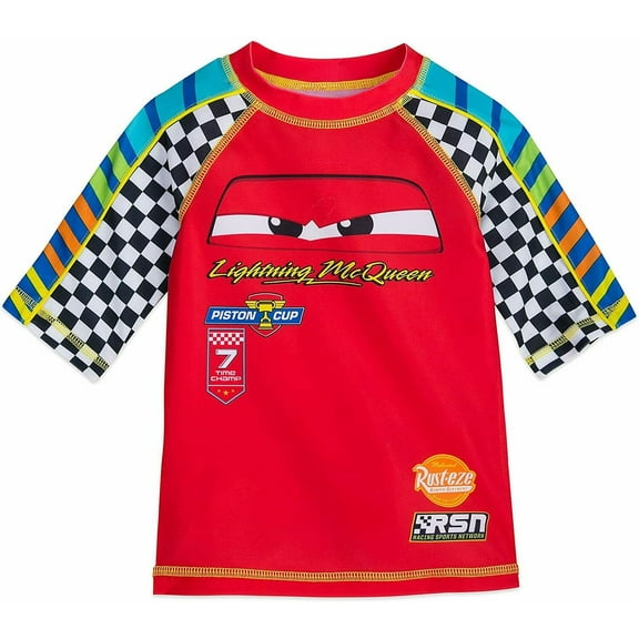 Disney Store Cars Lightning McQueen Rash Guard Swim Shirt Boy Size 5/6