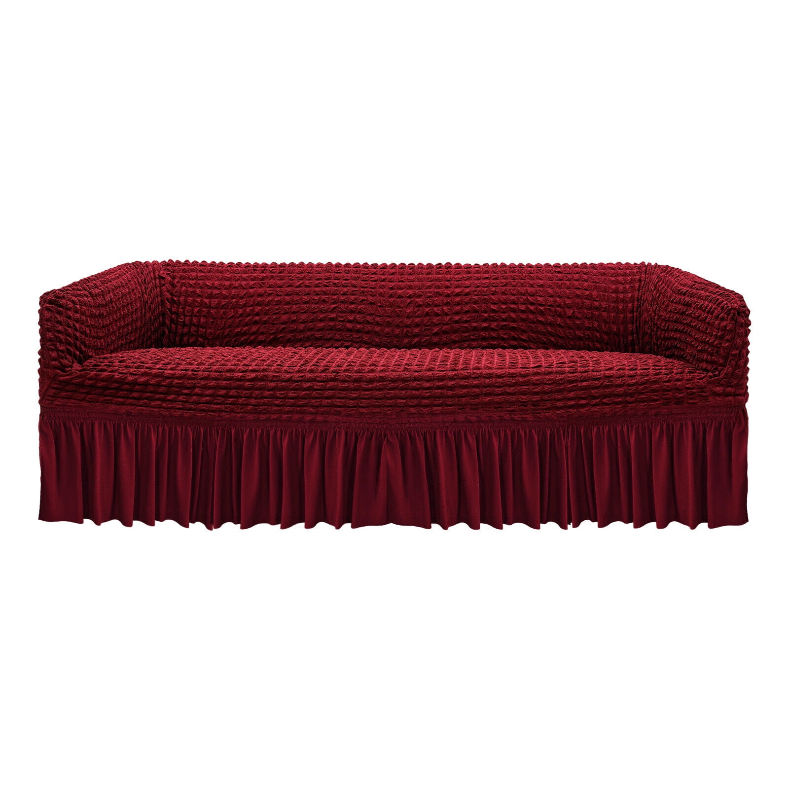 Durable Sofa Couch Cover with Skirt, High Elastic Sofa Slipcover, Stretch Slipcover Universal High Elastic Furniture Protector (Wine Red)