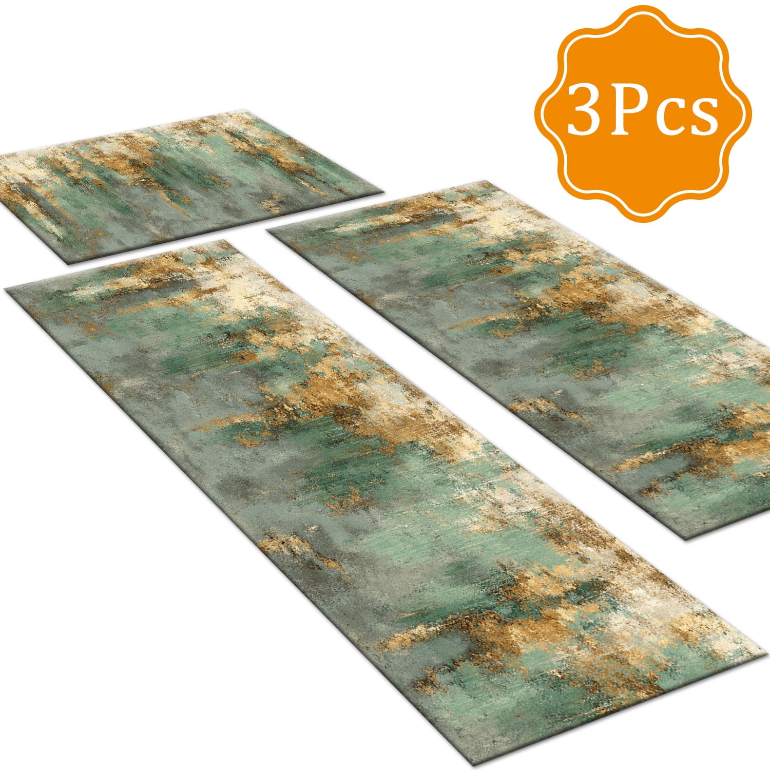 3-Piece Farmhouse Kitchen Rug Set, Washable Anti Slip Striped Floor Mats in 3 Sizes, Stain Resistant Decor Rugs for Kitchen Hallway Bathroom Home Christmas Decor