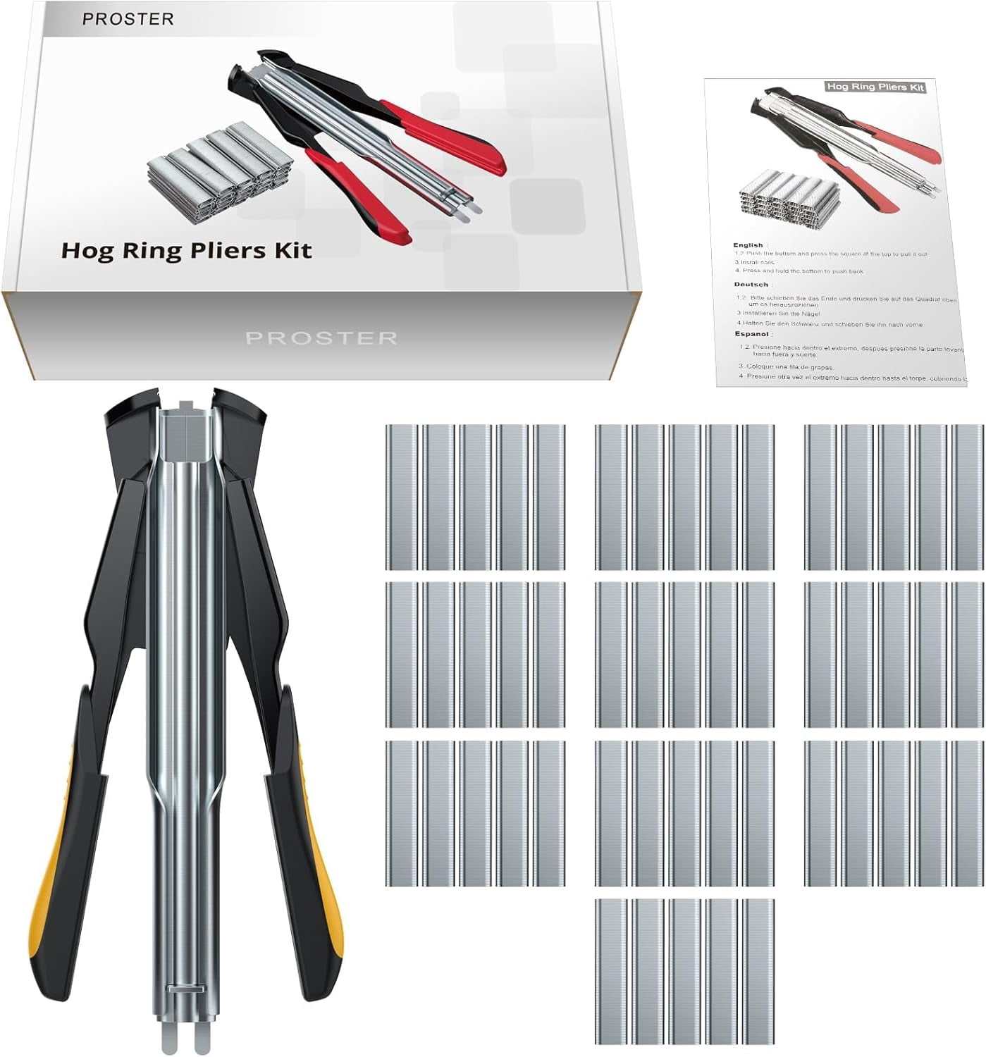 Proster C7 Hog Ring Gun Hog Ring Plier - Auto Feed Fence Fencing Nailer Plier with 2500 Hog Rings Galvanised Steel