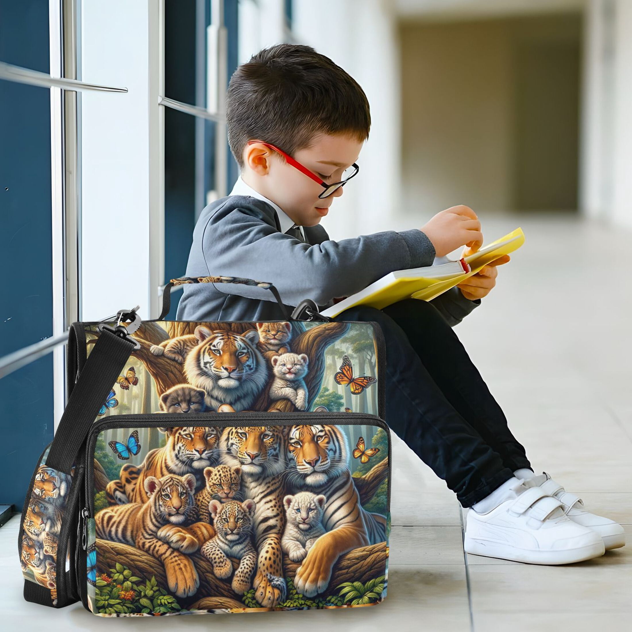 3 Ring Zipper Binder with Shoulder Strap Waterproof Trapper Keeper 2 Inch D-Ring 500 Sheets Capacity Family Tigers and Leopards
