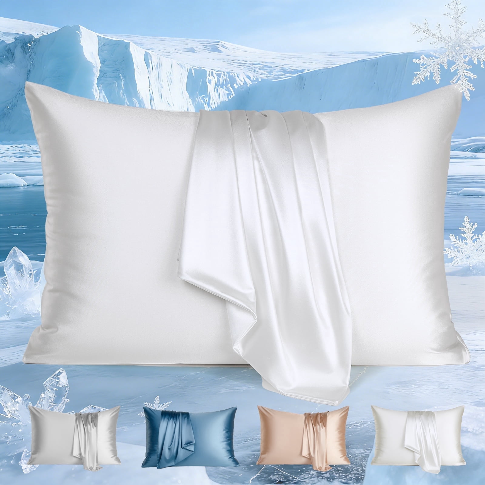 Aship Arc-Chill 3.0 Tech Cooling Pillow Cases, Q-max >0.5 Jade-Infused Silky Pillowcase for Hair Skin, Breathable & Moisture-Wicking, Hidden Zipper, Machine Washable, Standard 20''x26'', 2 Pack White