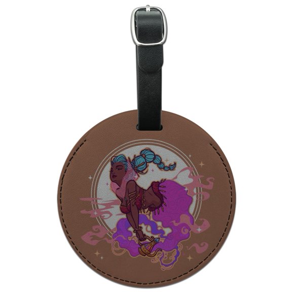 Sexy Jinn Djinn Genie Woman With Lamp Round Leather Luggage Card Suitcase Carry-On ID Tag