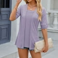 thumbnail image 4 of OSOLU Women Fashion Casual Solid Color T-Shirt Tshirts Tee Half Sleeve Square Neck Casual Tops Soft Dailywear, 4 of 8