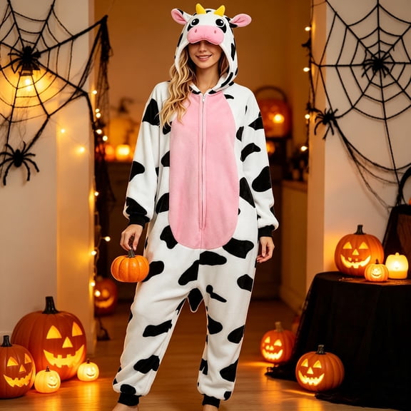 Lumistal Onesie Pajamas Flannel Animal Cos-play Jumpsuit Unisex Loungewear Slim Fit Onesie Animal Plush Halloween One Piece Suit Pajamas for Women M