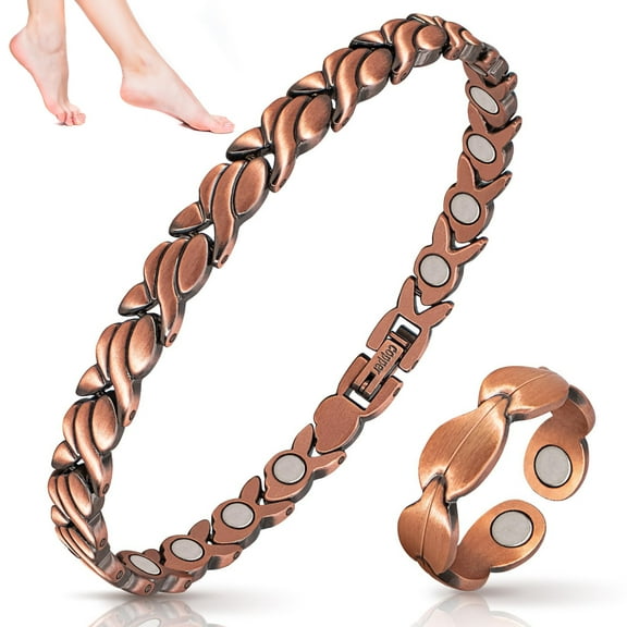 Wollet Copper Magnetic Ankle Bracelets for Women, Pure Copper Jewelry Set, 9.44''