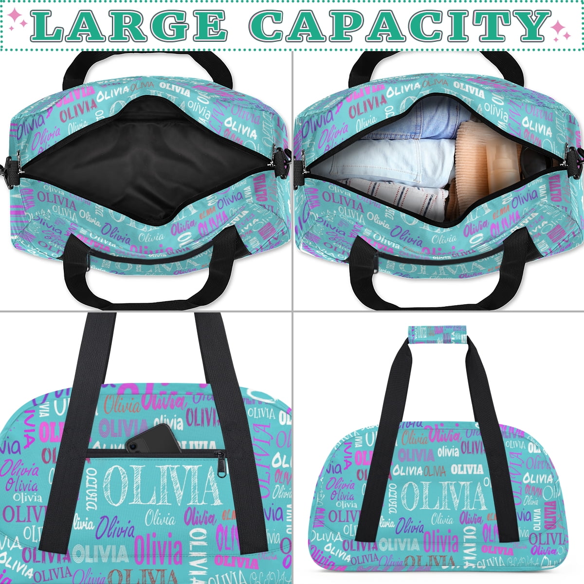 Dance Bag for Kids Girls Personalized Bag Name Overnight Bag Ballet Bag Gym Bag Light Blue